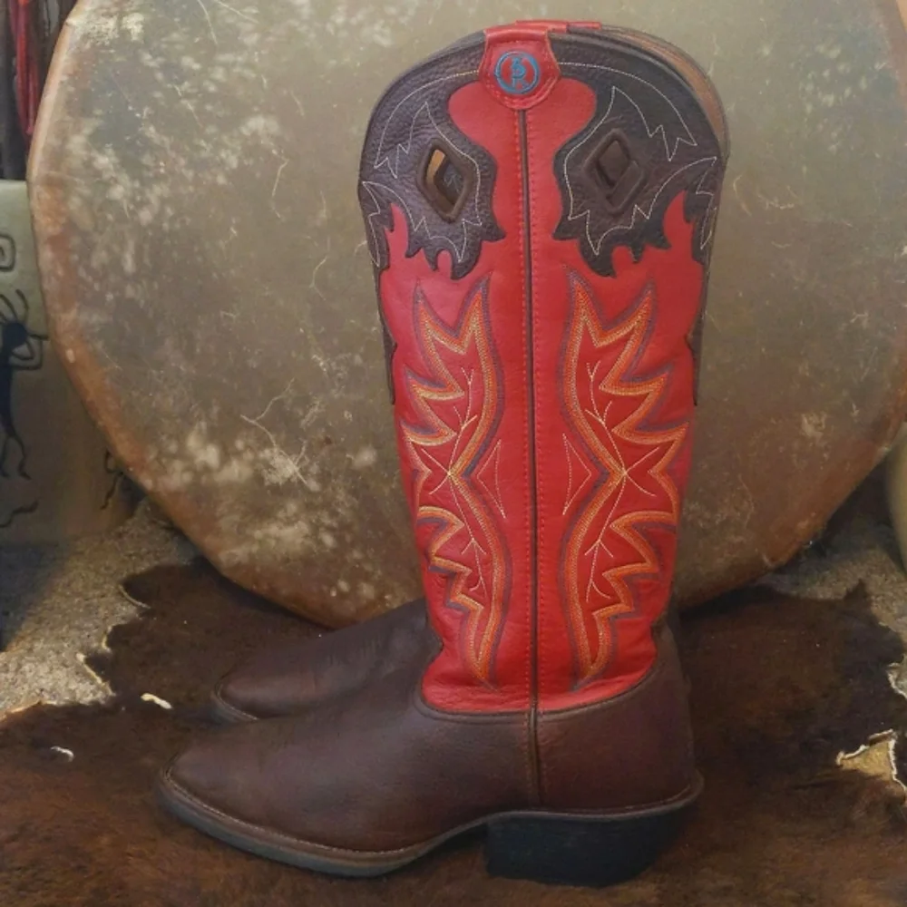 TONY LAMA 3R Buckaroo Rosston Red & Brown cowboy western boots #RR1017 sz 11D - Picture 2 of 16